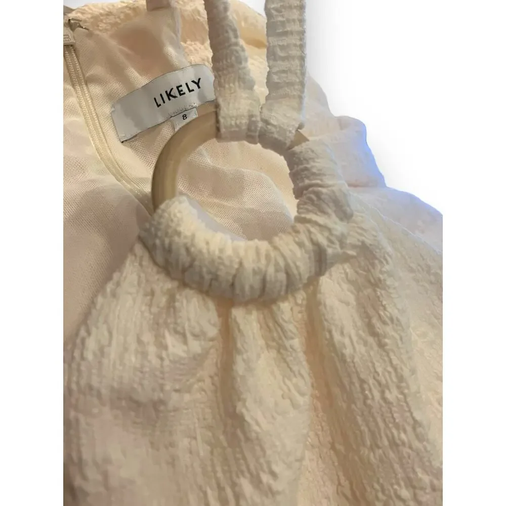 Likely CARMONA DRESS Bodycon Ruched Stretch Crepe Midi | Ivory, Sz 8 NEW - Picture 8 of 9